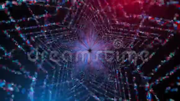 星状隧道空间中有许多发光的圆形粒子计算机生成抽象背景三维渲染视频的预览图