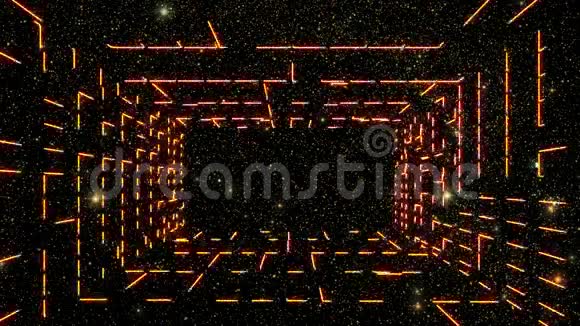 橙色霓虹灯网格室环境与星际运动背景视频的预览图