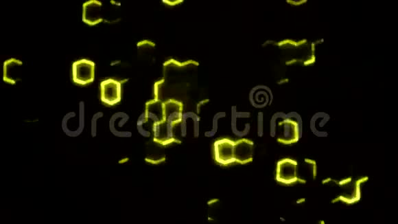 带有霓虹灯效果背景的黄色抽象六边形动画视频的预览图