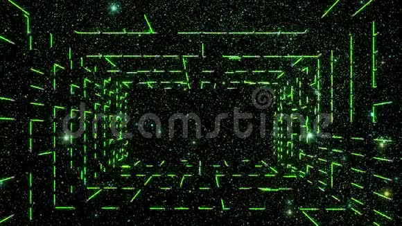 带有星际运动背景的绿色霓虹灯网格室环境视频的预览图