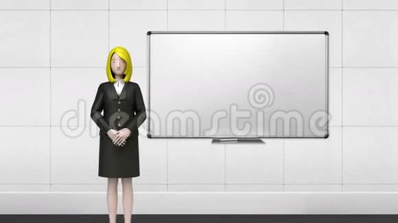 女商人角色显示演示文稿手势指向会议室前白板1包括阿尔法视频的预览图