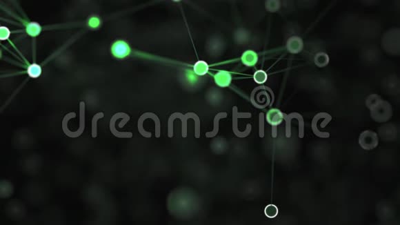 摘要背景充满绿色的点与绿色的直线连接在黑色模糊的背景上视频的预览图