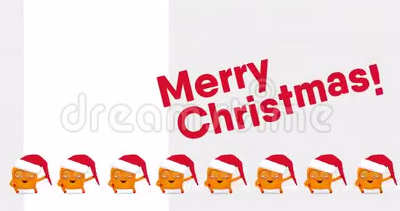 许多小女孩可爱有趣疯狂的圣诞舞蹈和红色圣诞快乐在明亮的灰色背景上签名视频的预览图