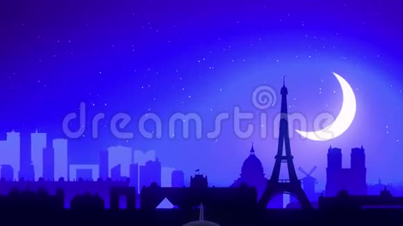 法国巴黎埃菲尔铁飞机起飞月夜蓝天行视频的预览图