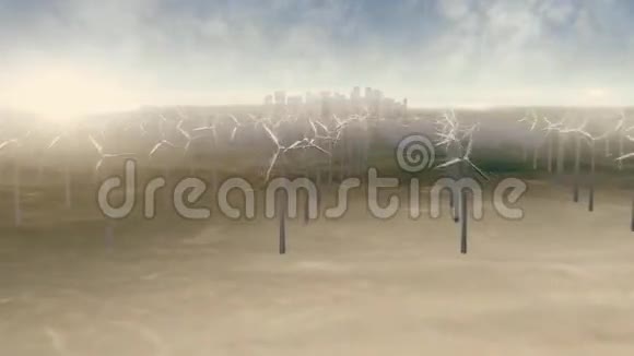 风车农场动画集团风车为可再生能源制作动画电动风车视频的预览图