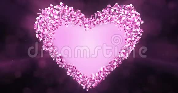 粉红玫瑰樱花花瓣心形阿尔法马特环占位符4k视频的预览图