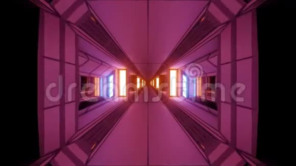 未来科幻空间隧道走廊与发光灯和玻璃窗3d插图运动背景直播视频的预览图