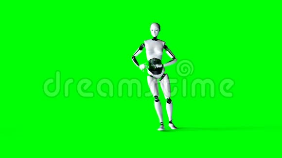 未来派人形女性机器人在跳舞真实的运动和反射4K绿屏镜头视频的预览图