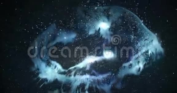 3D空间飞行围绕蓝色冰冻星云在太空全4K循环视频的预览图