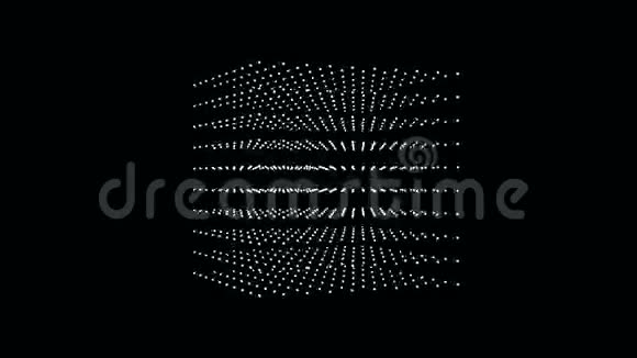 在黑色背景上从左到右旋转的白色粒子的三维立方体无缝环动画视频的预览图