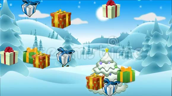 圣诞礼物和降雪动画视频的预览图