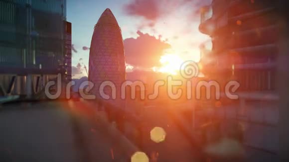 伦敦美丽的日出在瑞士再保险总部金相机飞行视频的预览图