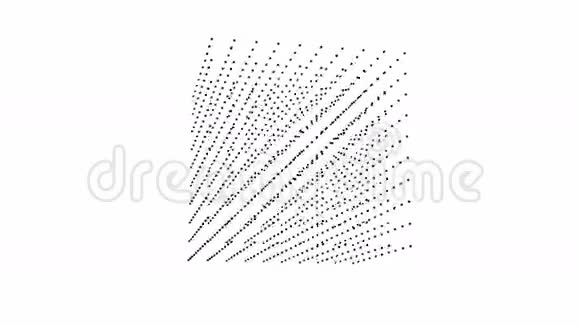 黑色粒子的三维立方体在白色背景上的对角线上旋转视频的预览图