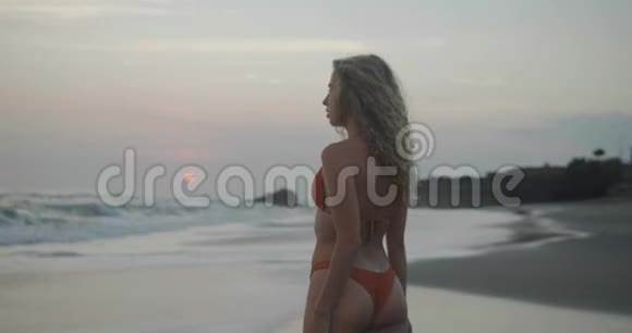 日落时穿比基尼的美女视频的预览图