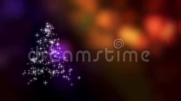 雪花星灯汇聚到圣诞树上背景色彩斑斓视频的预览图