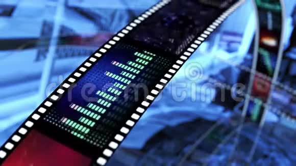 动画旋转胶片卷轴黑色蓝色和红色4K视频的预览图