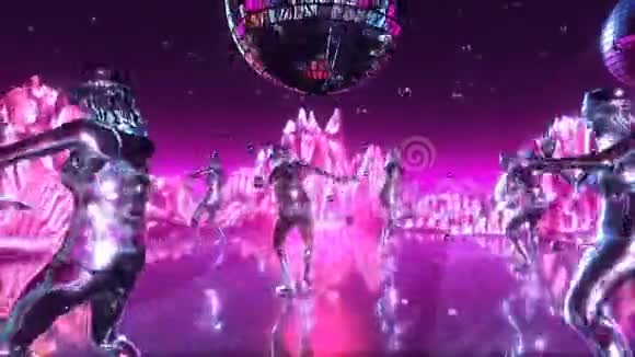 美丽的女孩在霓虹灯舞蹈星球上跳舞和移动可循环使用视频的预览图