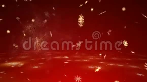 新年2017红色背景上有金色的雪花视频的预览图
