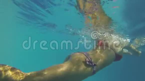 年轻女子在游泳池游泳视频的预览图