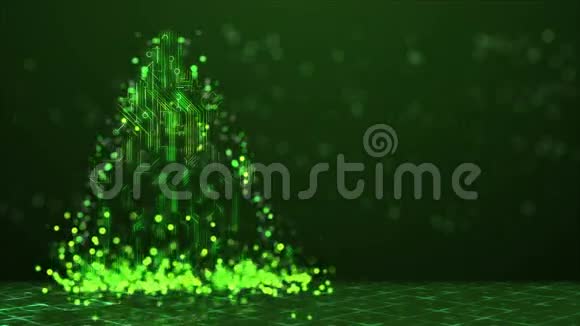 抽象技术圣诞树背景绿色循环动画4k视频的预览图