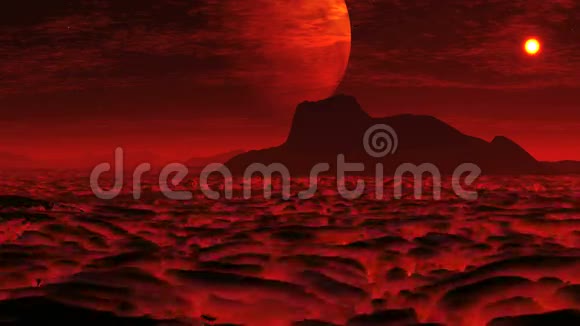 星球上的熔岩和巨大的月亮视频的预览图