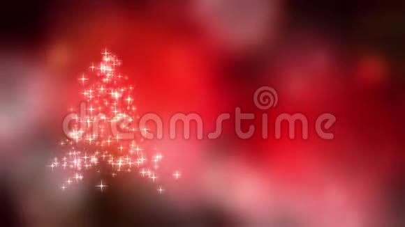 雪花星光汇集成红色波克背景的圣诞树视频的预览图