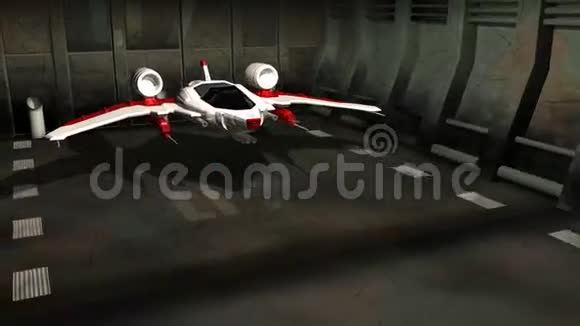 机库里的未来宇宙飞船发射到太空视频的预览图