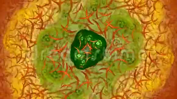 具有抽象绿色细胞形状的分形背景很详细视频的预览图