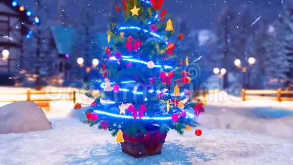 雪夜装饰圣诞树特写视频的预览图