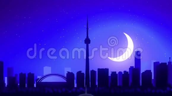 加拿大多伦多飞机起飞月夜蓝色天际线旅行视频的预览图