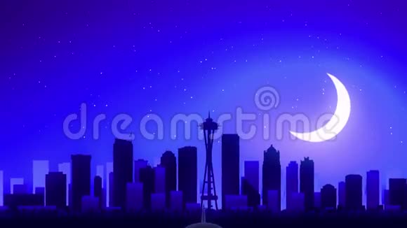 西雅图华盛顿美国飞机起飞月夜蓝天线旅行视频的预览图