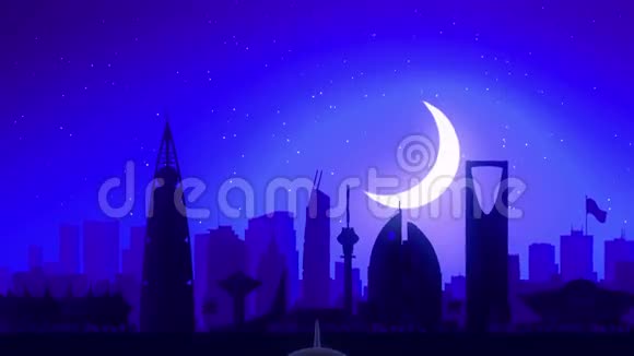 沙特阿拉伯王国飞机起飞月夜蓝天线旅行视频的预览图