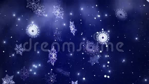 美丽的雪花在降雪中飞舞图形视频的预览图