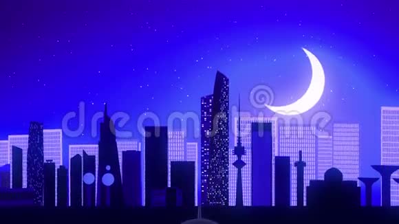 科威特航空公司AlAsimah飞机起飞月夜蓝天行视频的预览图