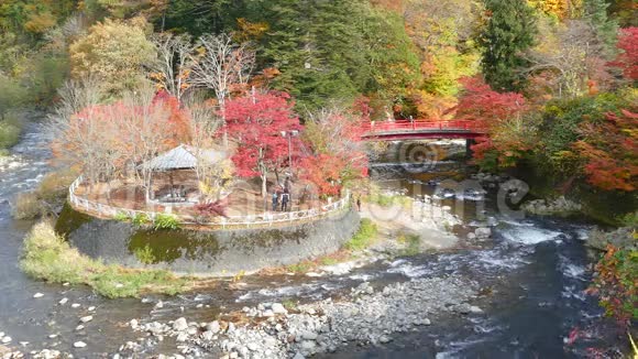 日本东北地区青森县千里光市中野寺的福多溪和红桥视频的预览图