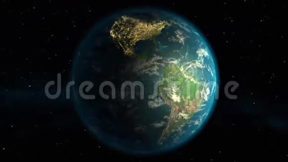 地球飞过日出和日落美丽的三维动画无缝的循环视频的预览图