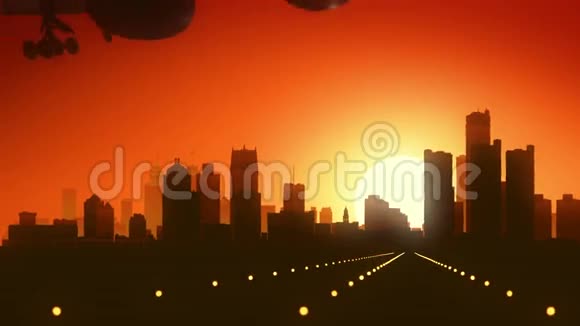 美国密歇根州底特律天际线日落视频的预览图