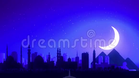 开罗埃及航空公司起飞月夜蓝天旅行视频的预览图