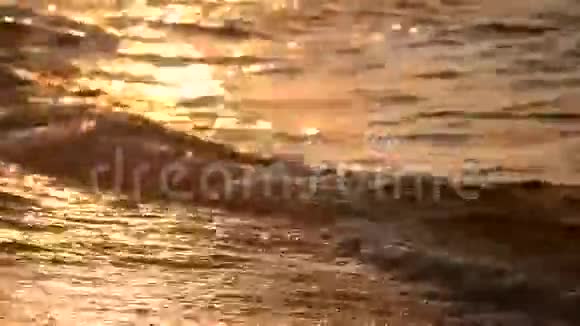 日落时分海滩上的波浪黎明的特写视频的预览图