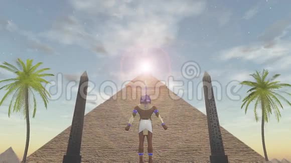 埃及神霍鲁斯站在金字塔前的动画视频的预览图