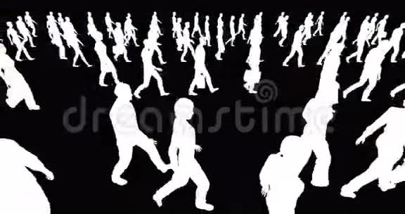 人群行走白色商人轮廓黑色背景视频的预览图