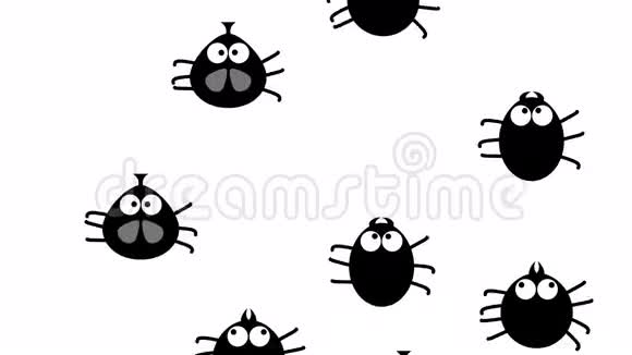 有趣的黑色昆虫爬在白色2d动画卡通无缝循环视频的预览图