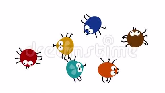 有趣的彩色昆虫爬在白色2d动画卡通无缝循环视频的预览图