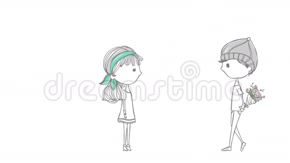 可爱的动画卡通情人夫妇与男孩和女孩在时尚涂鸦的爱情概念视频的预览图