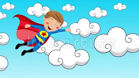 超级英雄的孩子在天空中飞翔视频的预览图