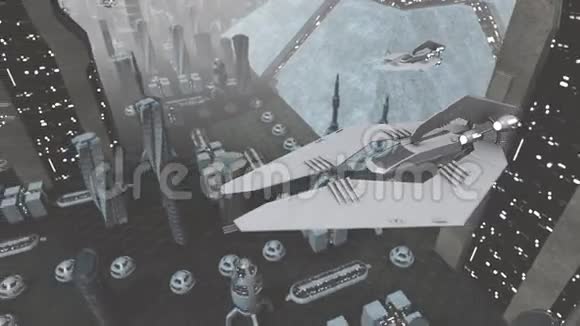 宇宙飞船在城市上空飞行视频的预览图