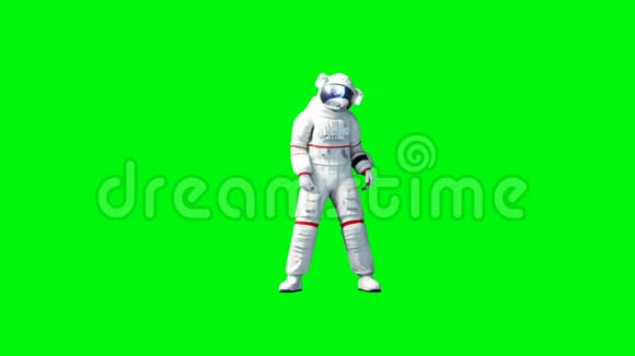 有趣的宇航员跳舞绿色屏幕现实的4k动画视频的预览图