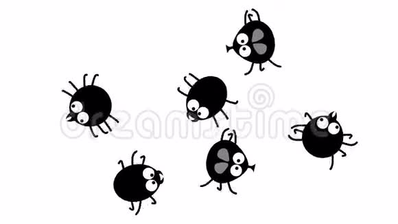 有趣的黑色昆虫爬在白色2d动画卡通无缝循环视频的预览图