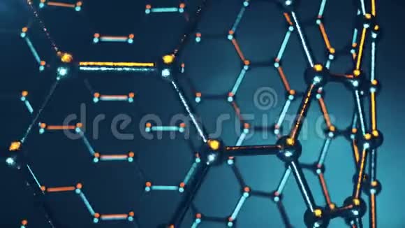 石墨烯原子纳米结构可循环动画蜂窝状的纳米管概念纳米技术与科学4K视频的预览图