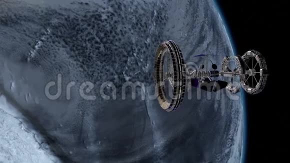 SciFi国际空间站国际空间站环绕地球大气层太空站轨道地球3D动画视频的预览图